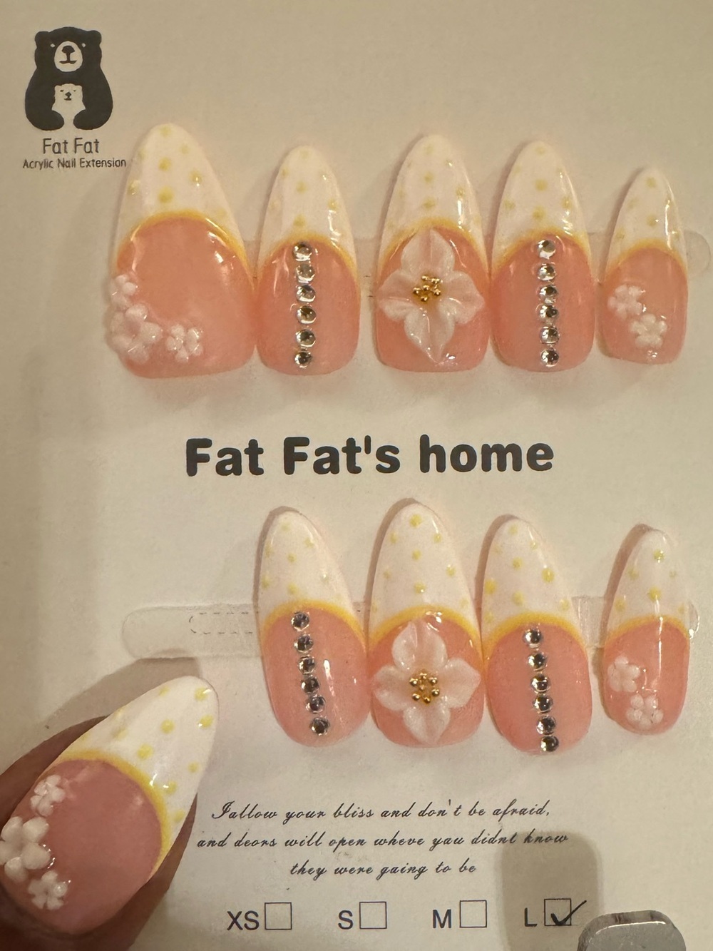 French Tip Floral Rhinestone Press-On Nail Set (Medium Length Almond)
